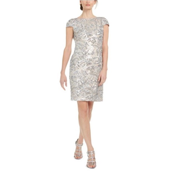 Calvin Klein Silver Sequin Sheath Dress - Picture 1 of 16